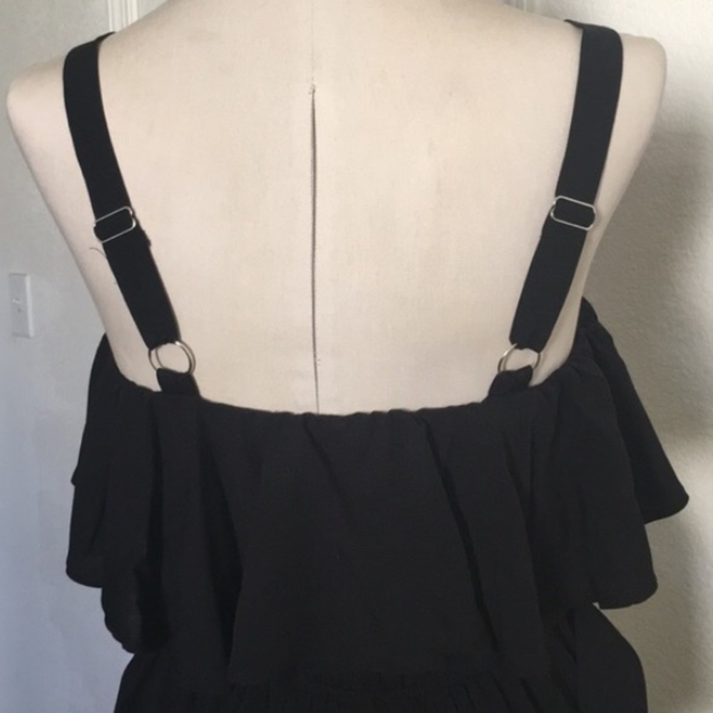 BLACK 0X Forever 21 Plus Size Ruffled & Wide Leg Jumpsuit - Picture 11 of 16